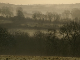 A foggy morning across the Mamog valley from Pleasant View, Capel Iwan